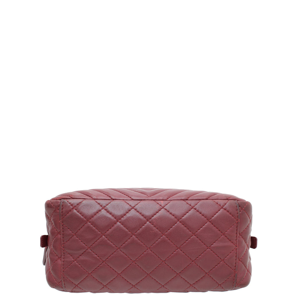 Chanel Red Vintage Chevron Camera Shoulder Bag