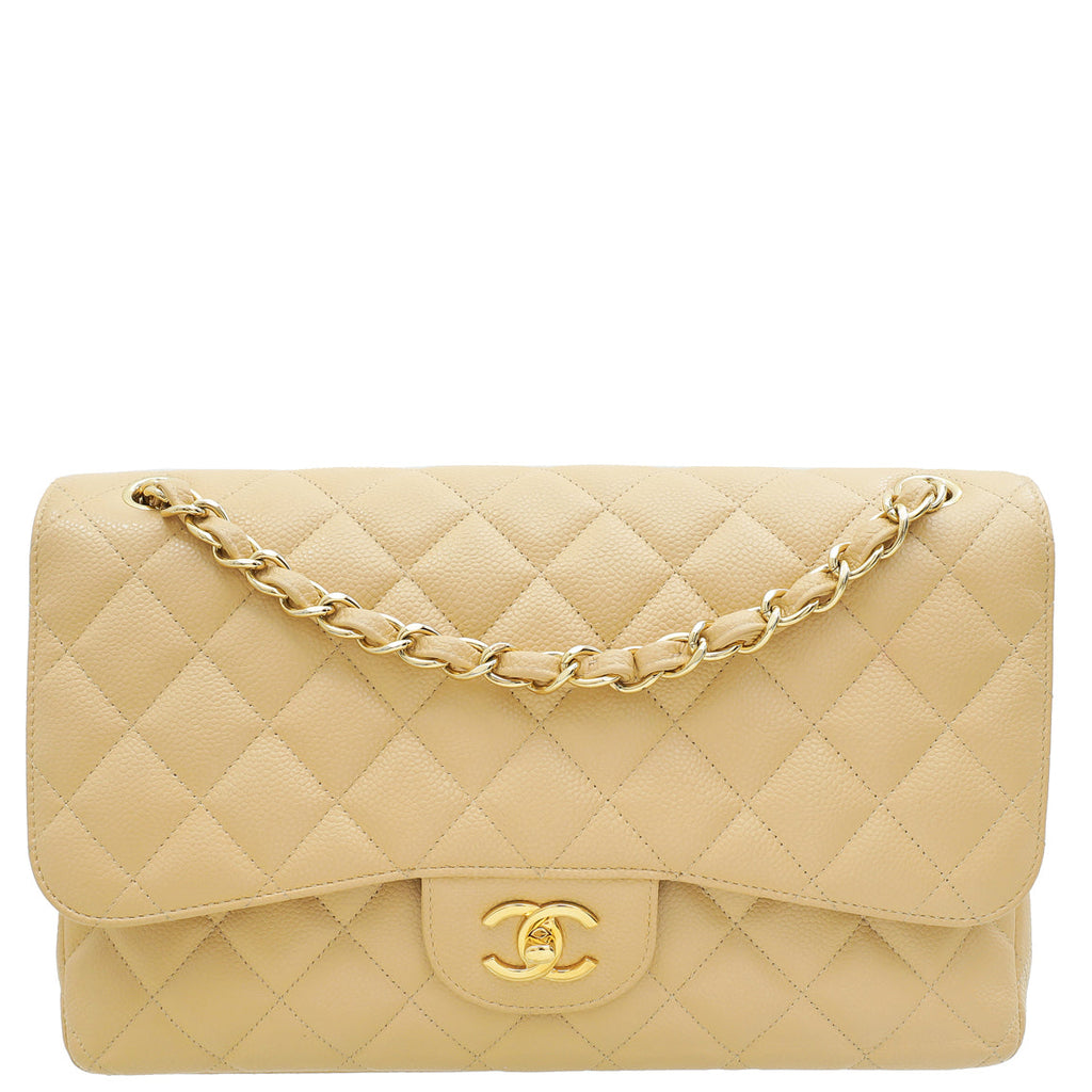 Chanel Beige CC Classic Double Flap Jumbo Bag