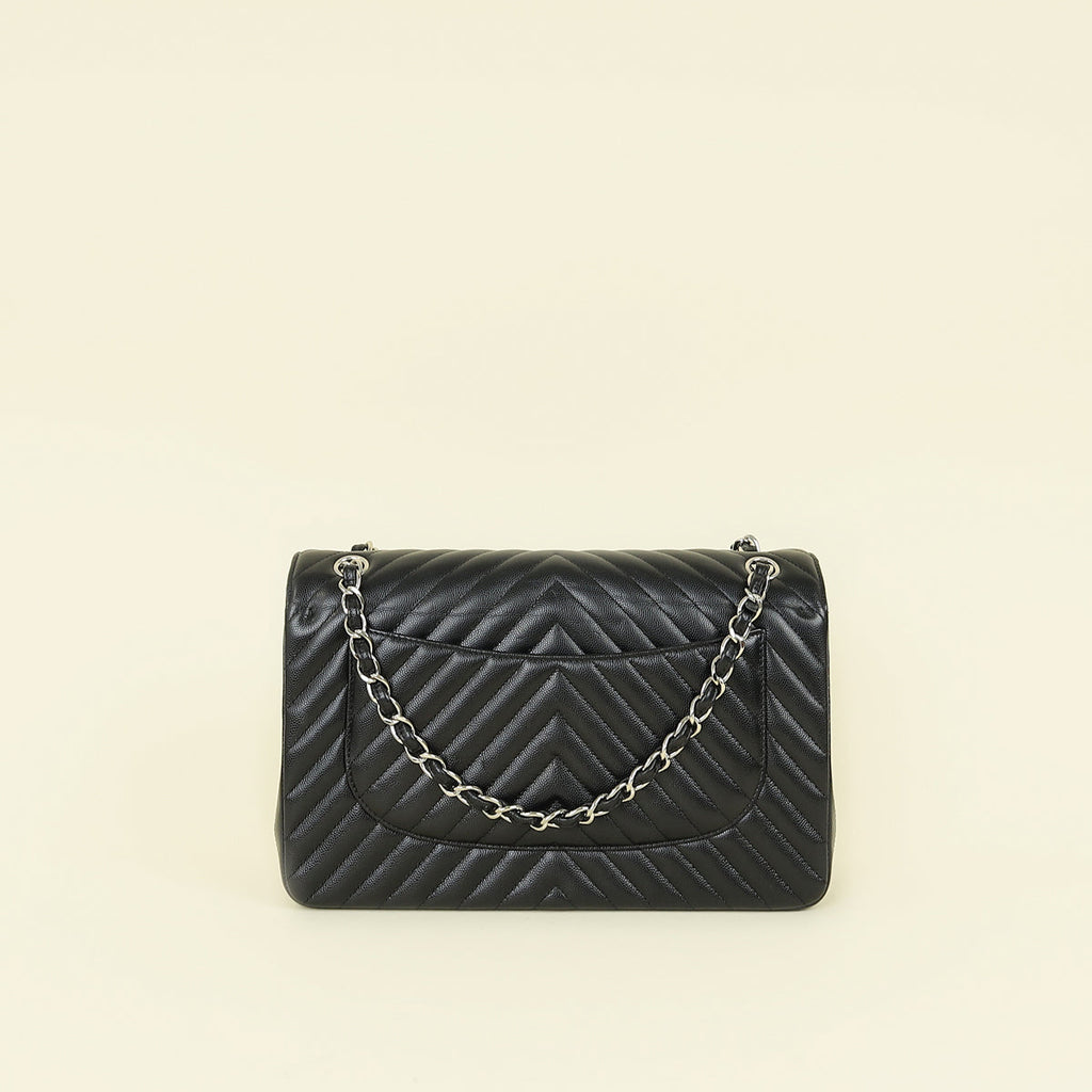Chanel Black Chevron Classic Double Flap Jumbo Bag