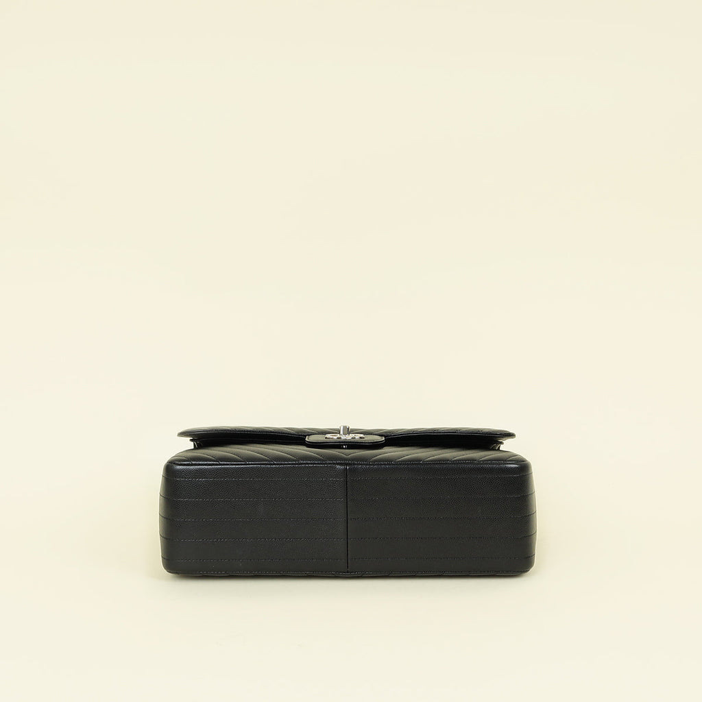 Chanel Black Chevron Classic Double Flap Jumbo Bag