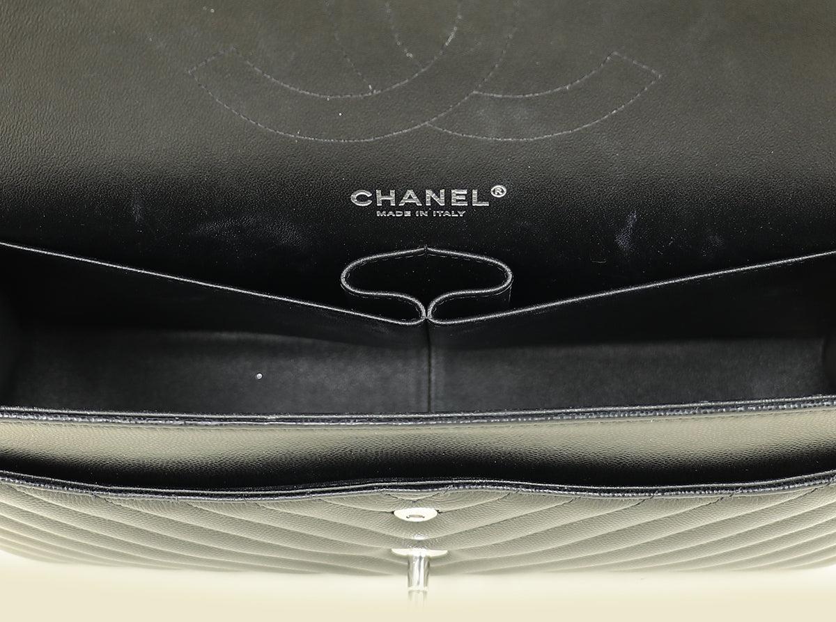 Chanel Black Chevron Classic Double Flap Jumbo Bag