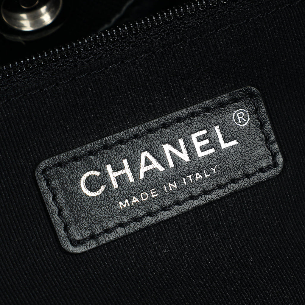Chanel Black CC Deauville Pinstripe Shopping Tote Bag
