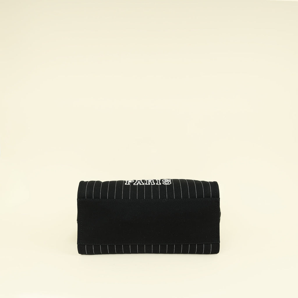Chanel Black CC Deauville Pinstripe Shopping Tote Bag