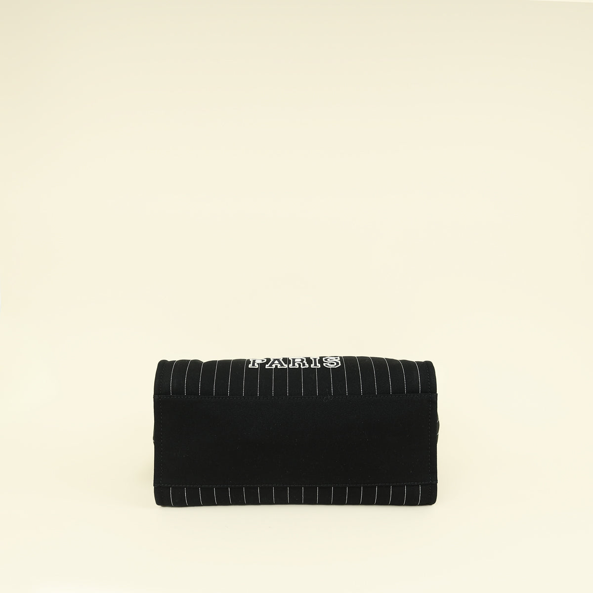 Chanel Black CC Deauville Pinstripe Shopping Tote Bag