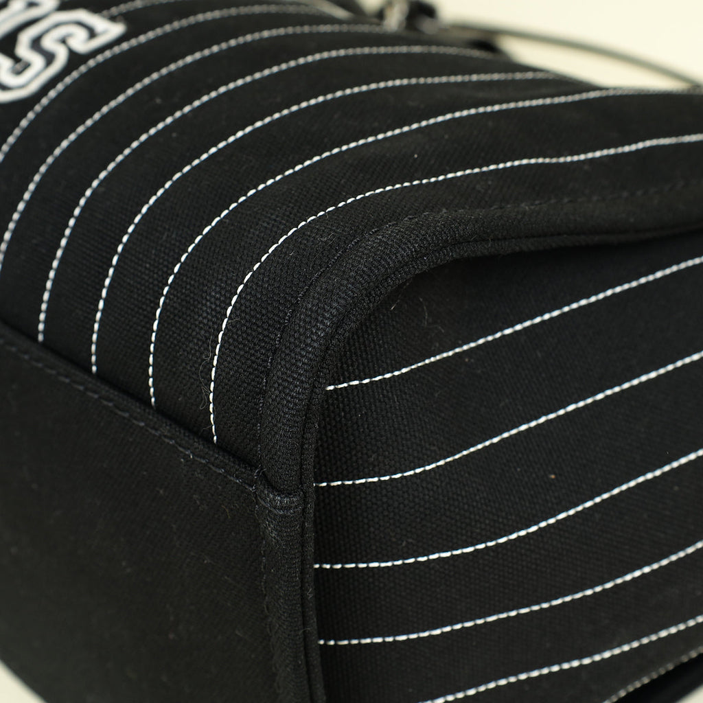 Chanel Black CC Deauville Pinstripe Shopping Tote Bag
