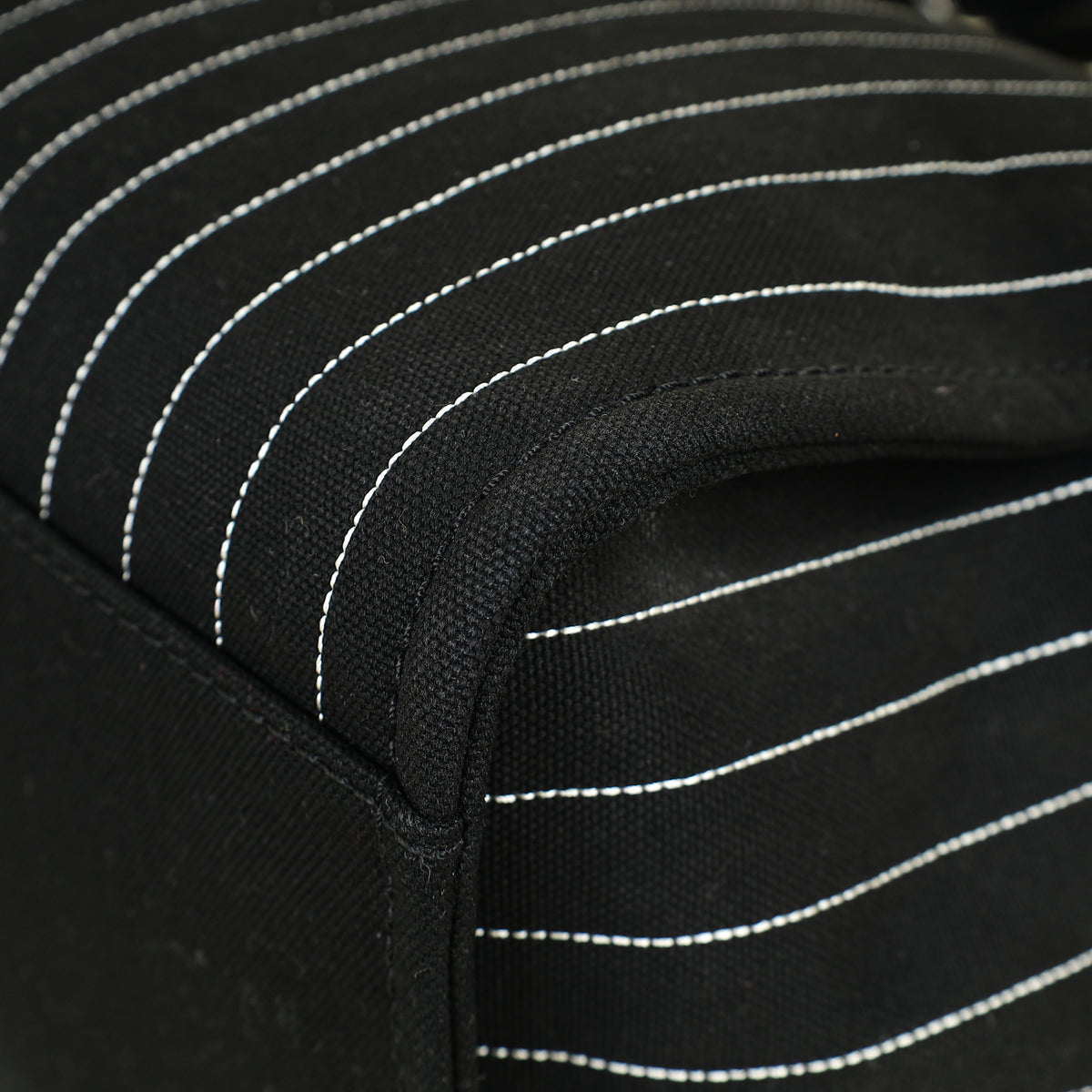 Chanel Black CC Deauville Pinstripe Shopping Tote Bag