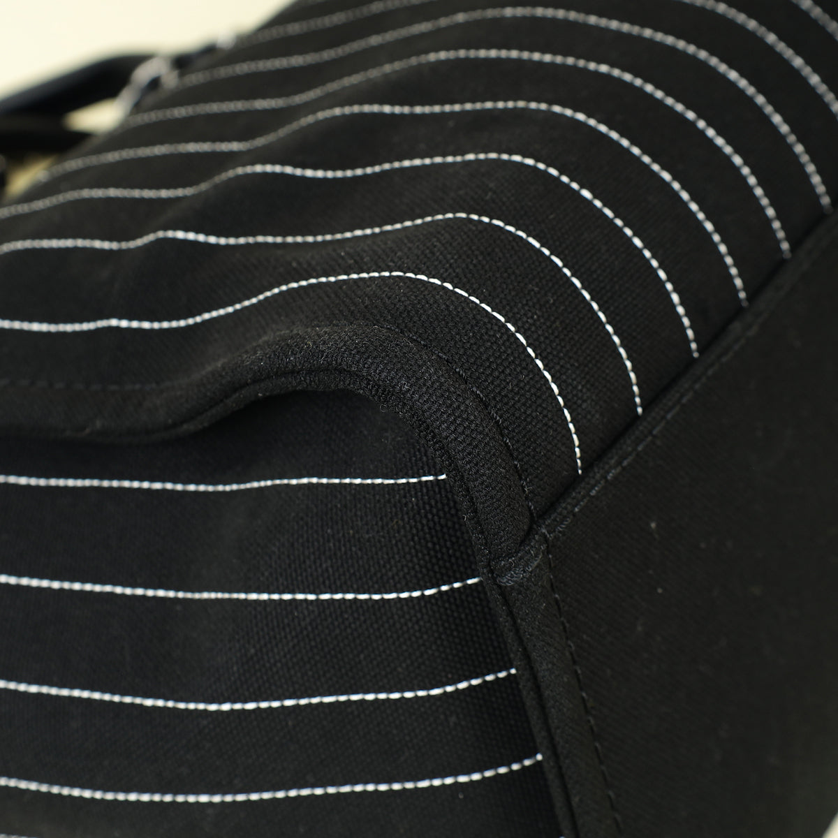 Chanel Black CC Deauville Pinstripe Shopping Tote Bag