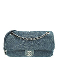 Chanel Blue CC Denim Camelia Embroidered Flap Bag