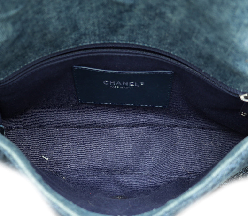 Chanel Blue CC Denim Camelia Embroidered Flap Bag