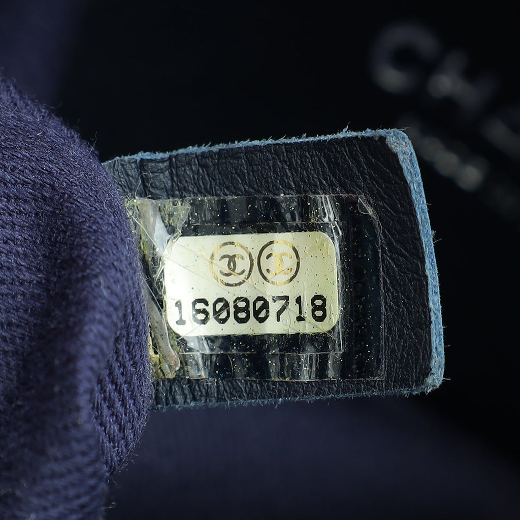 Chanel Blue CC Denim Camelia Embroidered Flap Bag