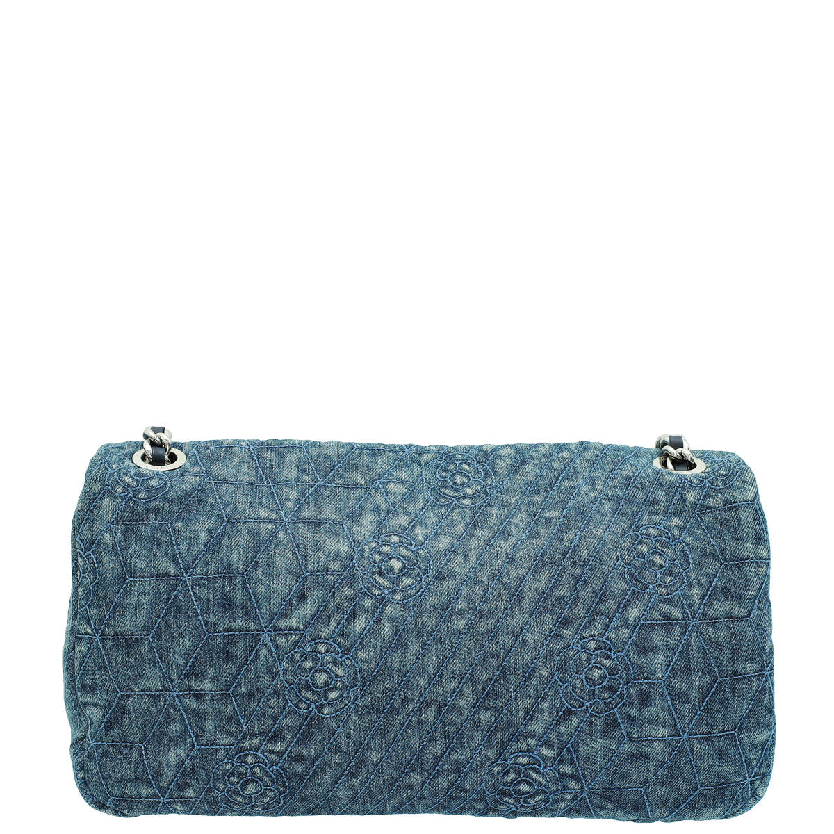 Chanel Blue CC Denim Camelia Embroidered Flap Bag