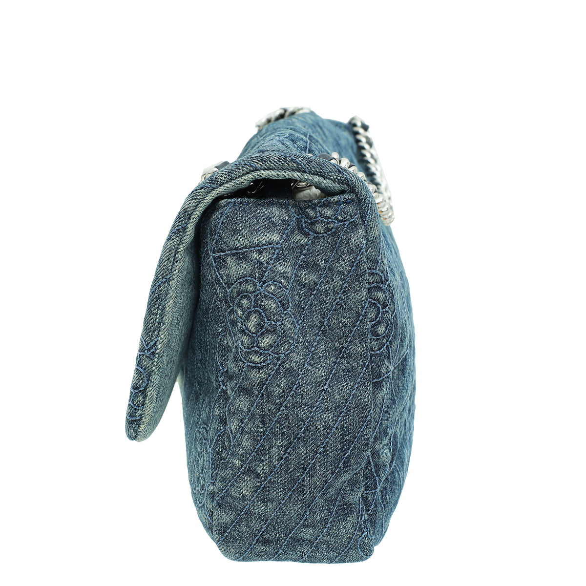 Chanel Blue CC Denim Camelia Embroidered Flap Bag