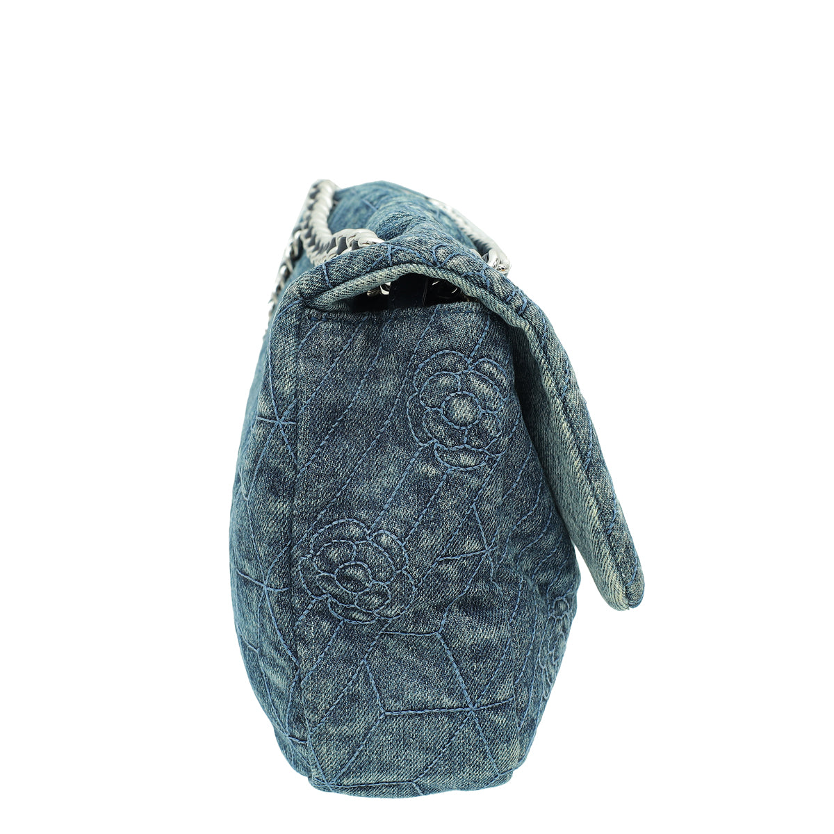 Chanel Blue CC Denim Camelia Embroidered Flap Bag