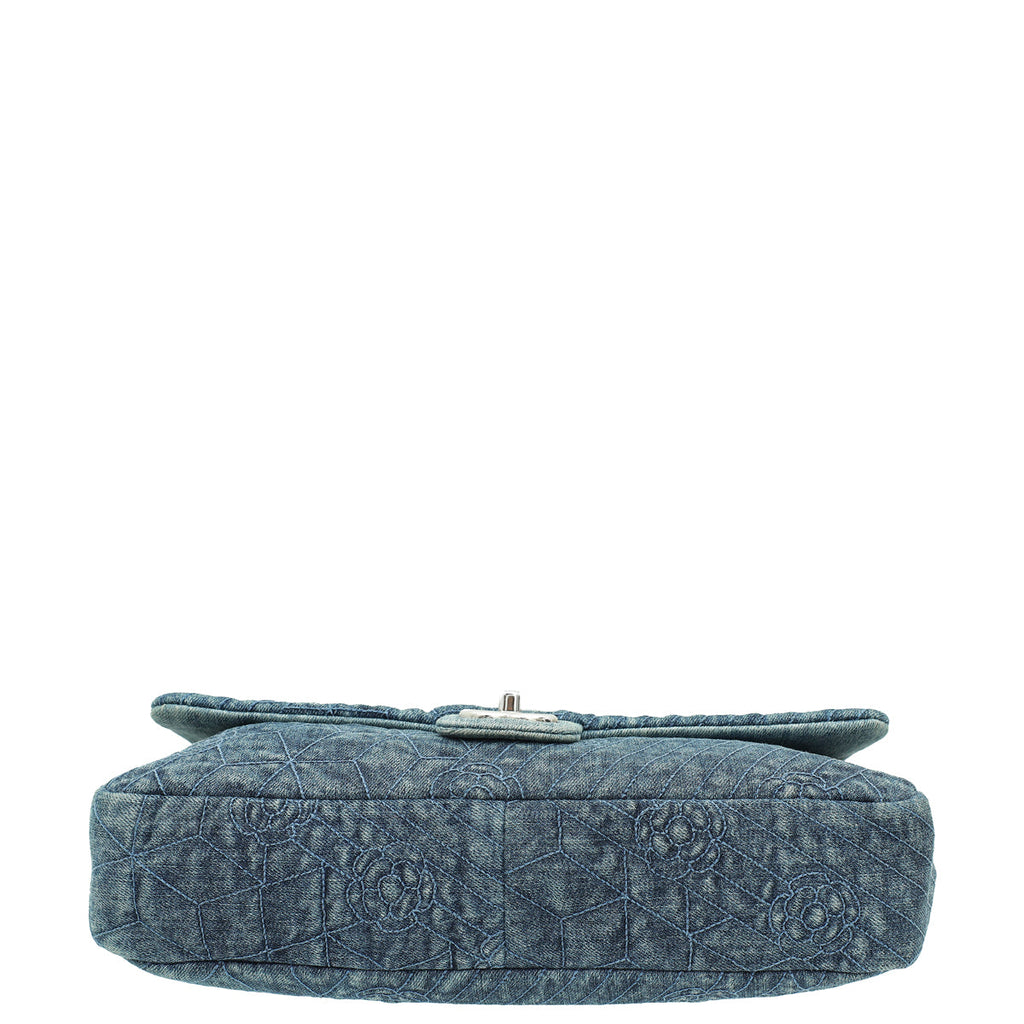 Chanel Blue CC Denim Camelia Embroidered Flap Bag