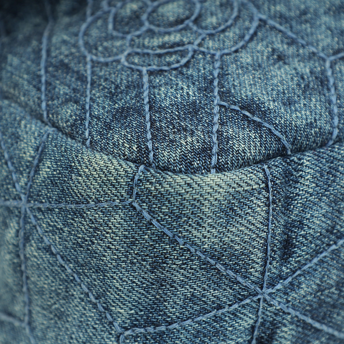 Chanel Blue CC Denim Camelia Embroidered Flap Bag