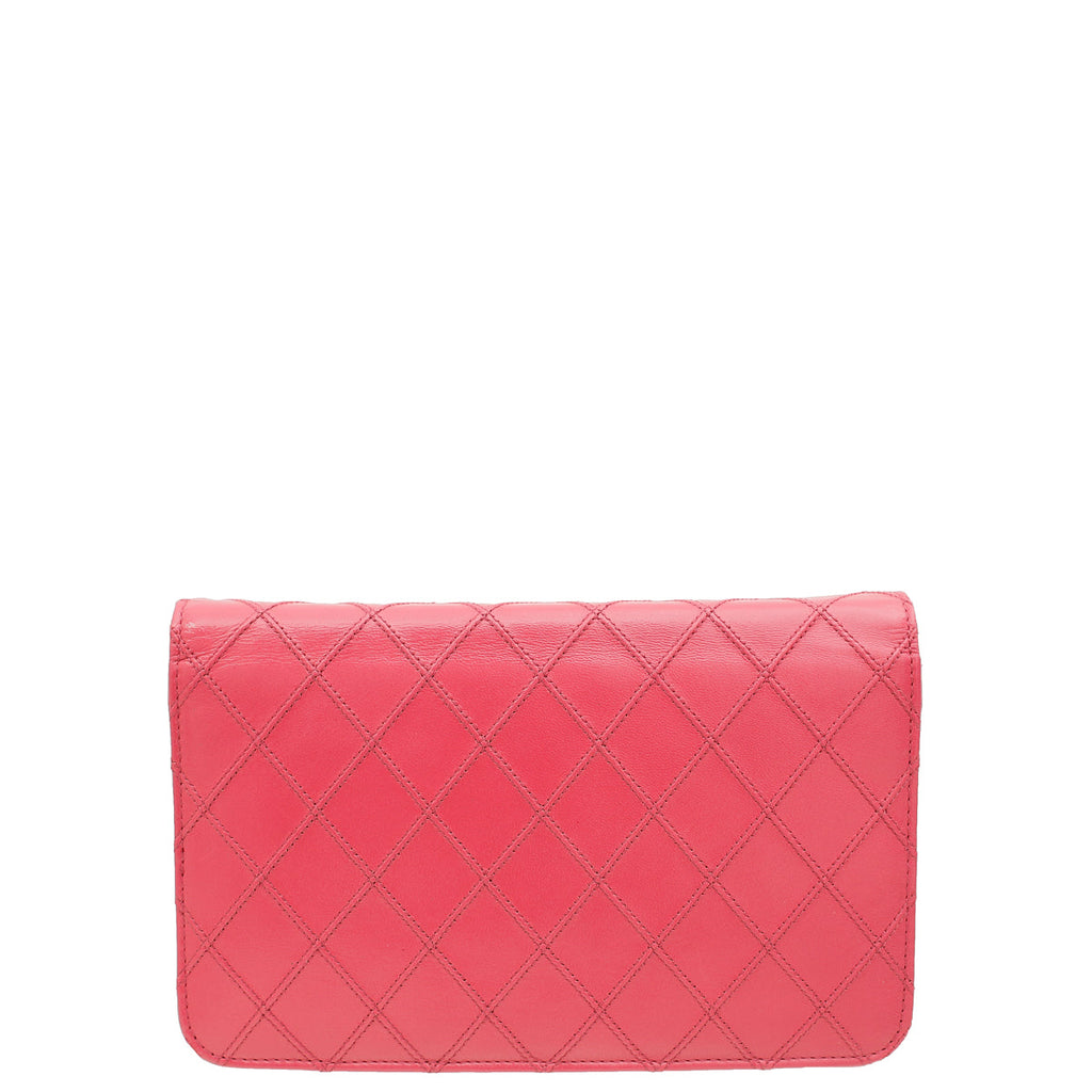 Chanel Dark Fuchsia CC Diamond Stitches Wallet On Chain