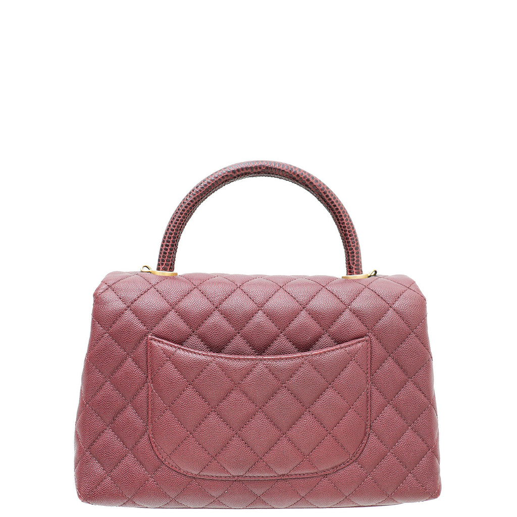 Chanel Burgundy CC Coco Handle with Lizard Handle Small Bag