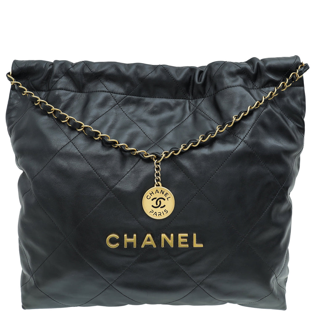 Chanel Black 22 Small Shiny Hobo Bag