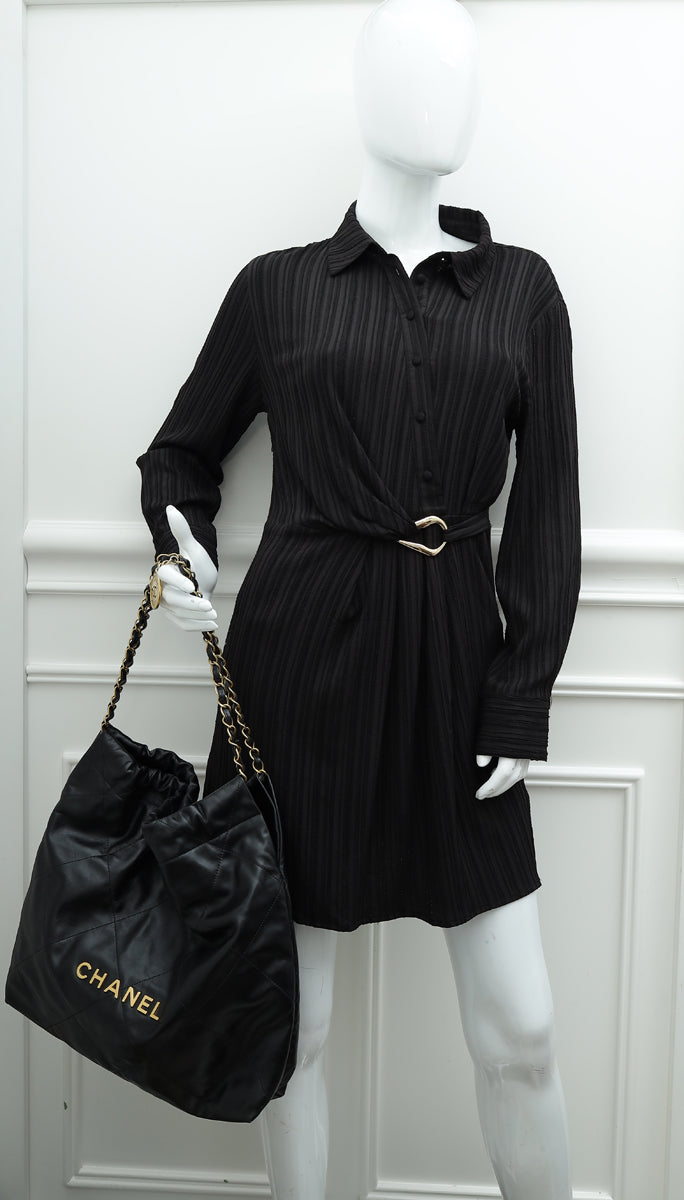 Chanel Black 22 Small Shiny Hobo Bag
