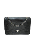 Chanel Black Shiny Alligator Classic Double Flap Maxi Bag