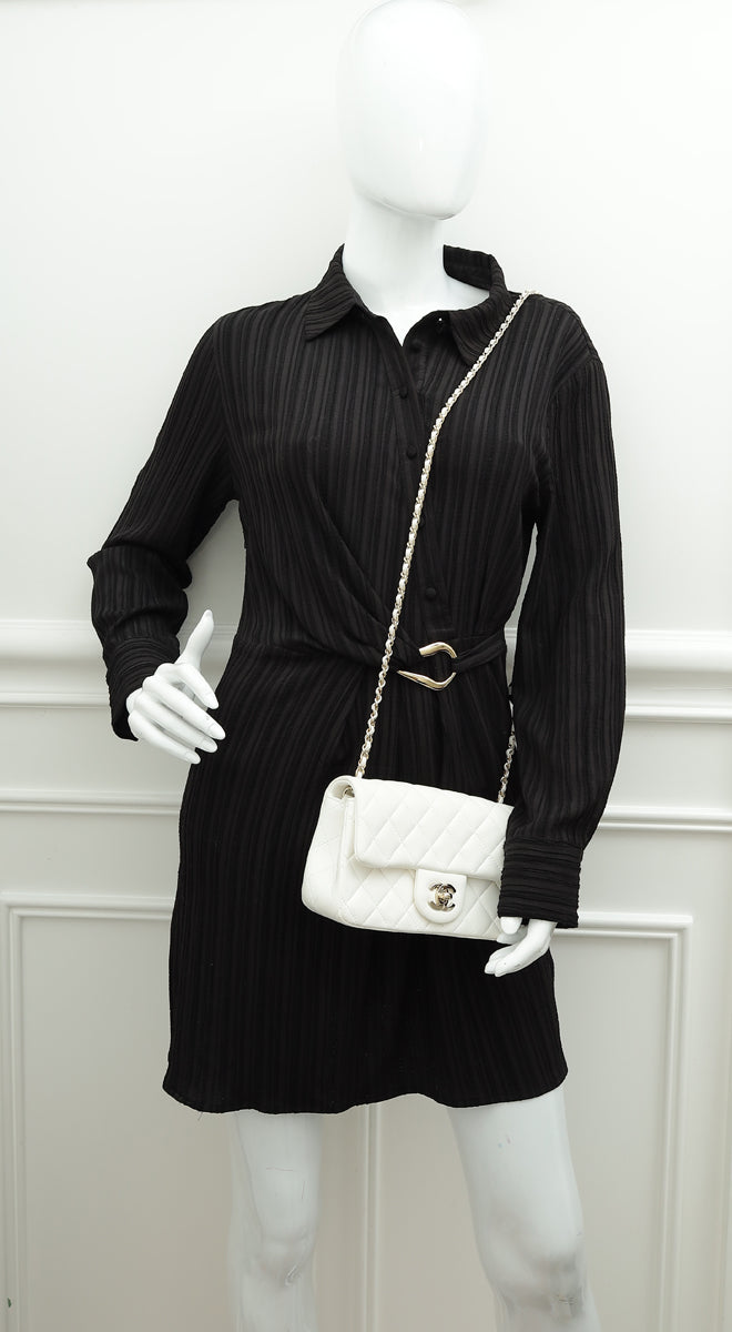 Chanel White CC Pearl Crush Mini Square Rectangular Flap Bag