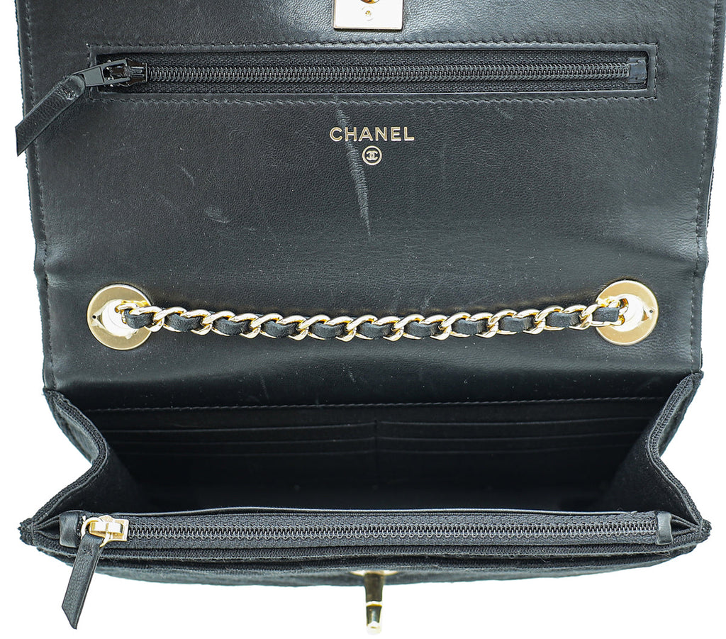 Chanel Black CC Chevron Trendy Jersey Wallet On Chain