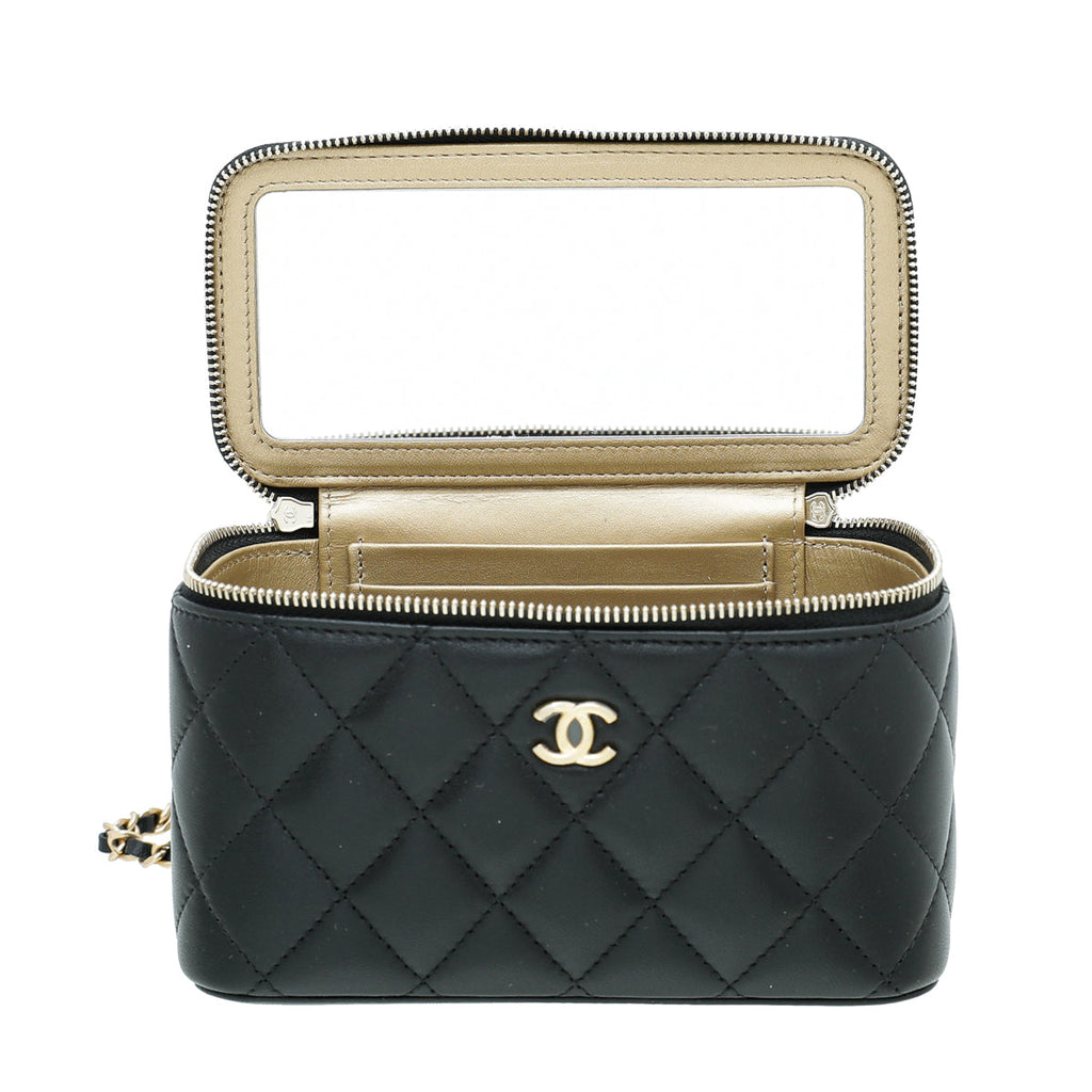 Chanel Black Quilted Small Vanity Case W/ Chain