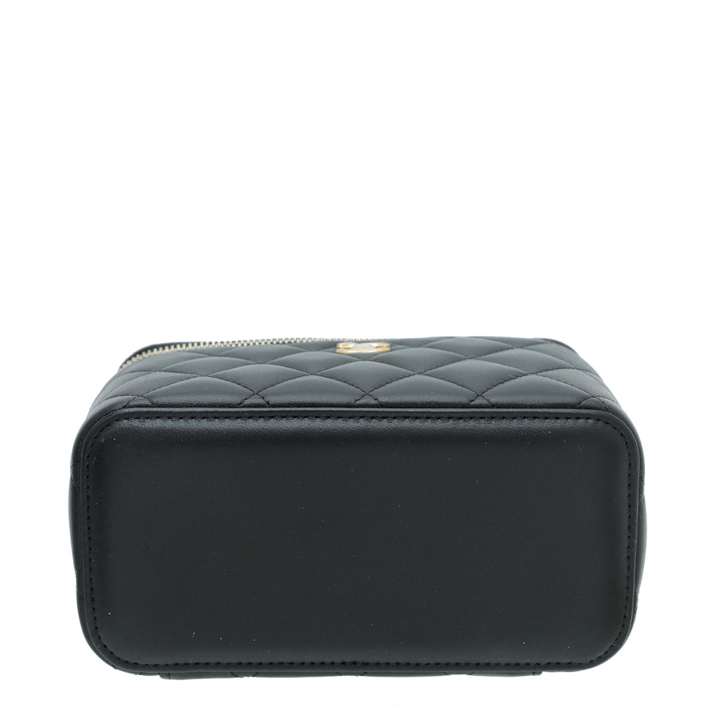 Chanel Black Quilted Small Vanity Case W/ Chain