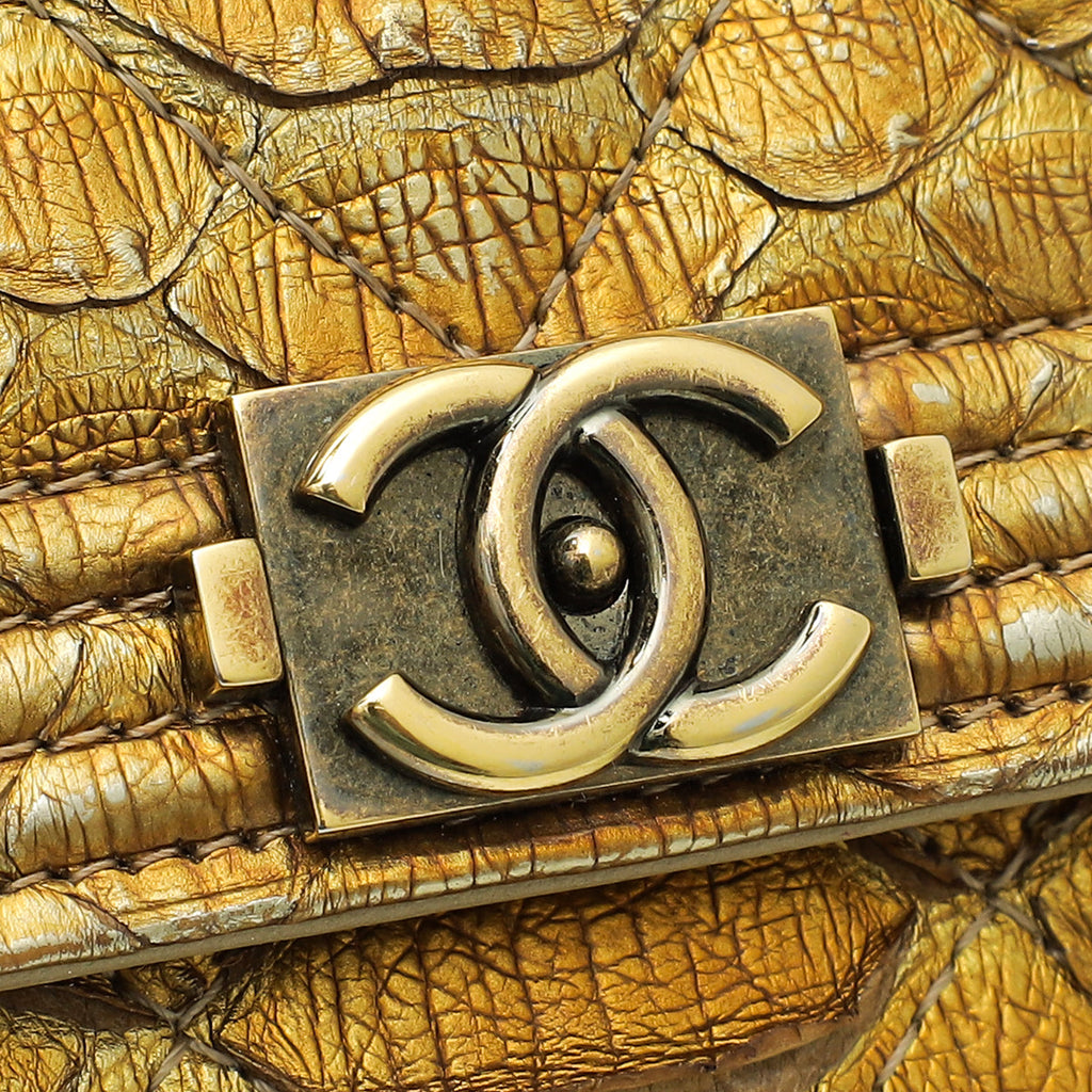Chanel Metallic Golden Bronze Python Boy Wallet on Chain
