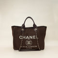 Chanel Brown CC Deauville Mixed Fabric Medium Tote Bag