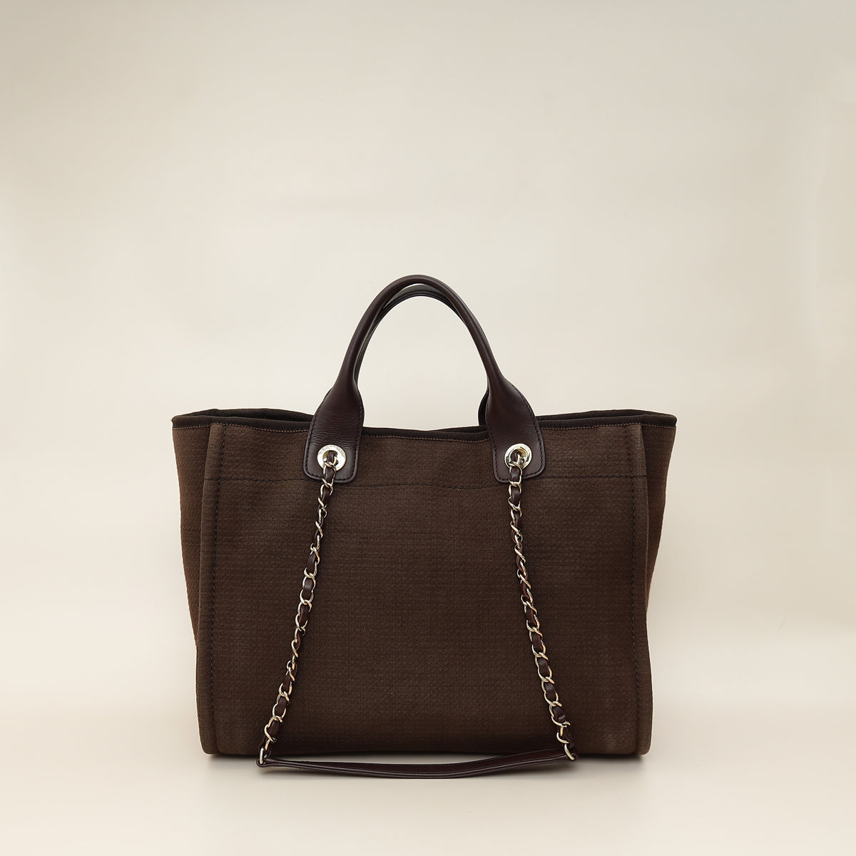 Chanel Brown CC Deauville Mixed Fabric Medium Tote Bag