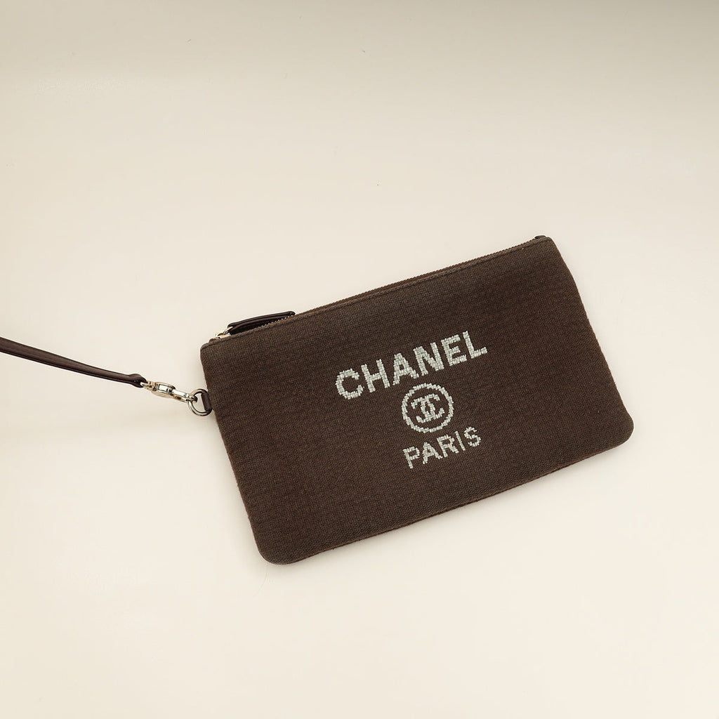 Chanel Brown CC Deauville Mixed Fabric Medium Tote Bag