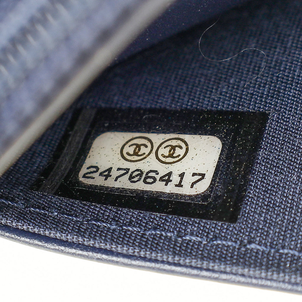Chanel Navy Blue CC Camellia Flower Wallet On Chain