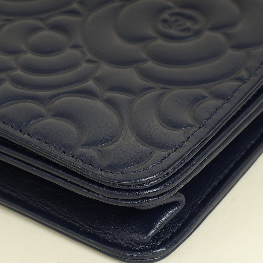 Chanel Navy Blue CC Camellia Flower Wallet On Chain