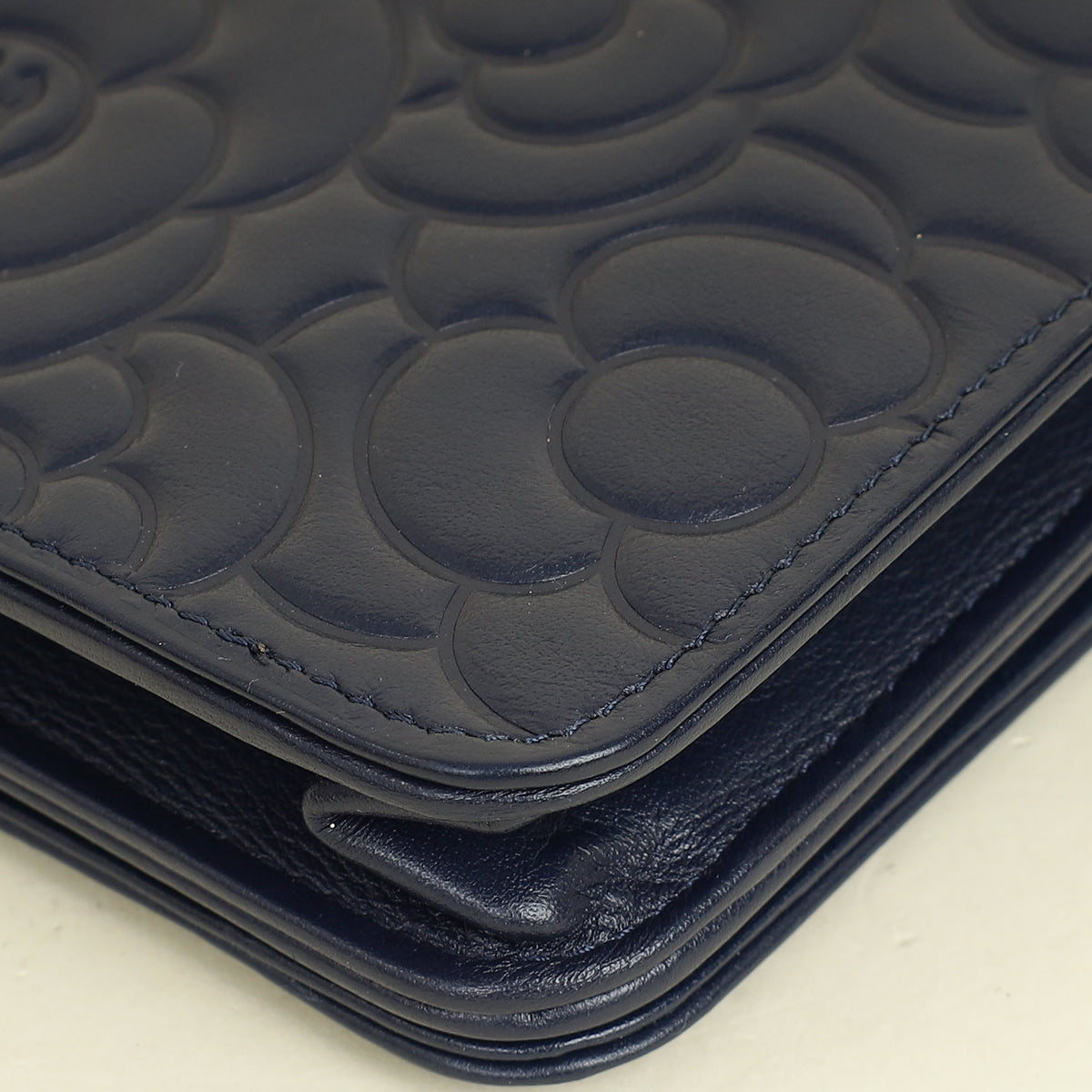 Chanel Navy Blue CC Camellia Flower Wallet On Chain