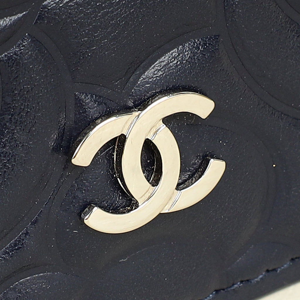 Chanel Navy Blue CC Camellia Flower Wallet On Chain