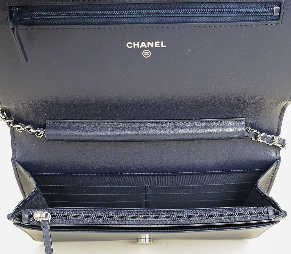 Chanel Navy Blue CC Camellia Flower Wallet On Chain