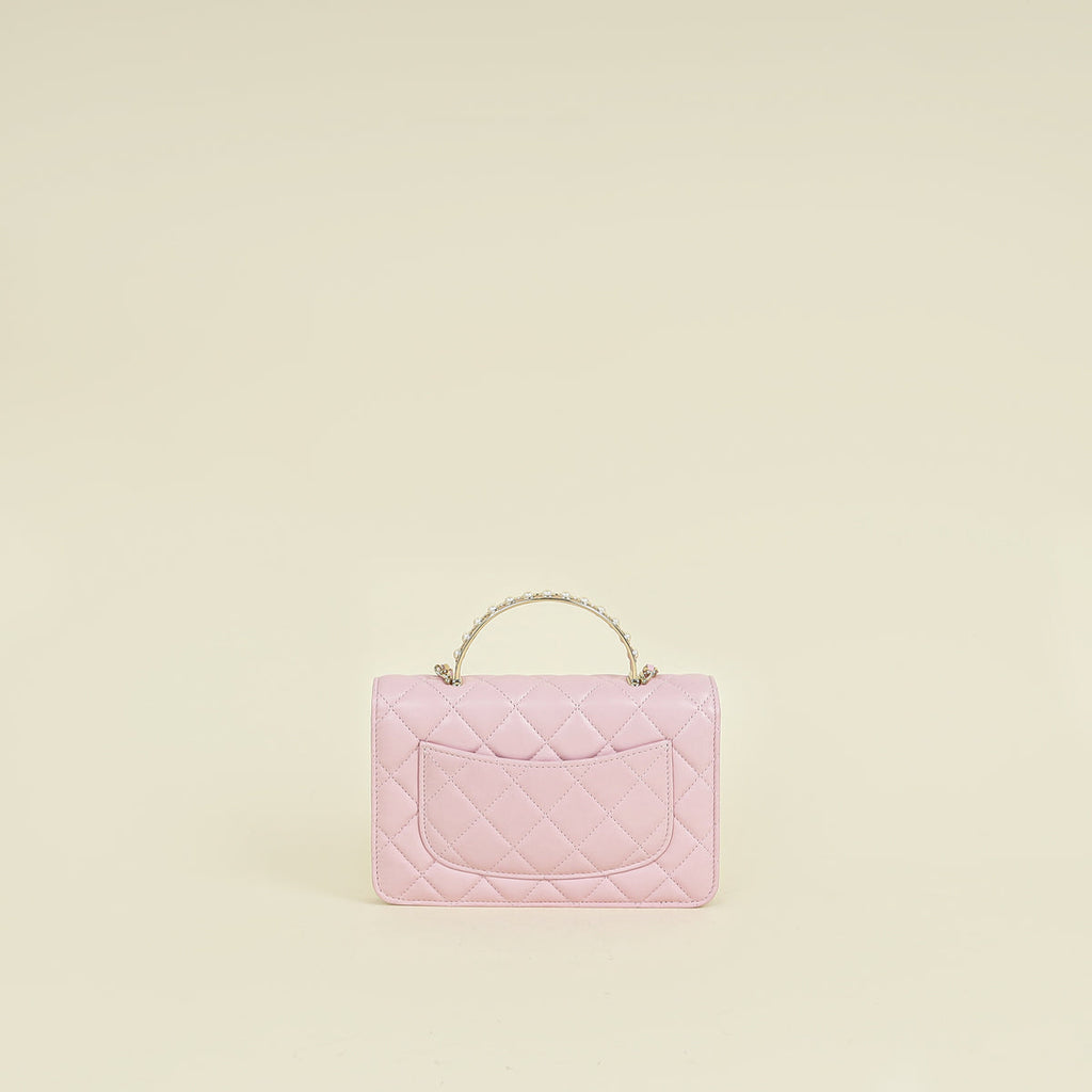 Chanel Pink CC Imitation Pearl Top Handle Wallet On Chain