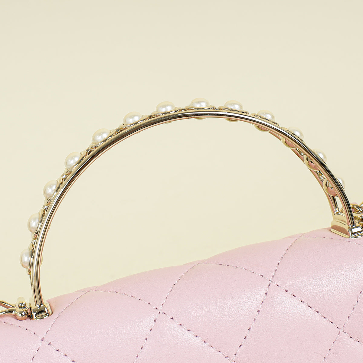 Chanel Pink CC Imitation Pearl Top Handle Wallet On Chain