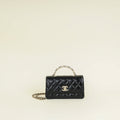 Chanel Black CC PearL Top Handle Clutch Chain