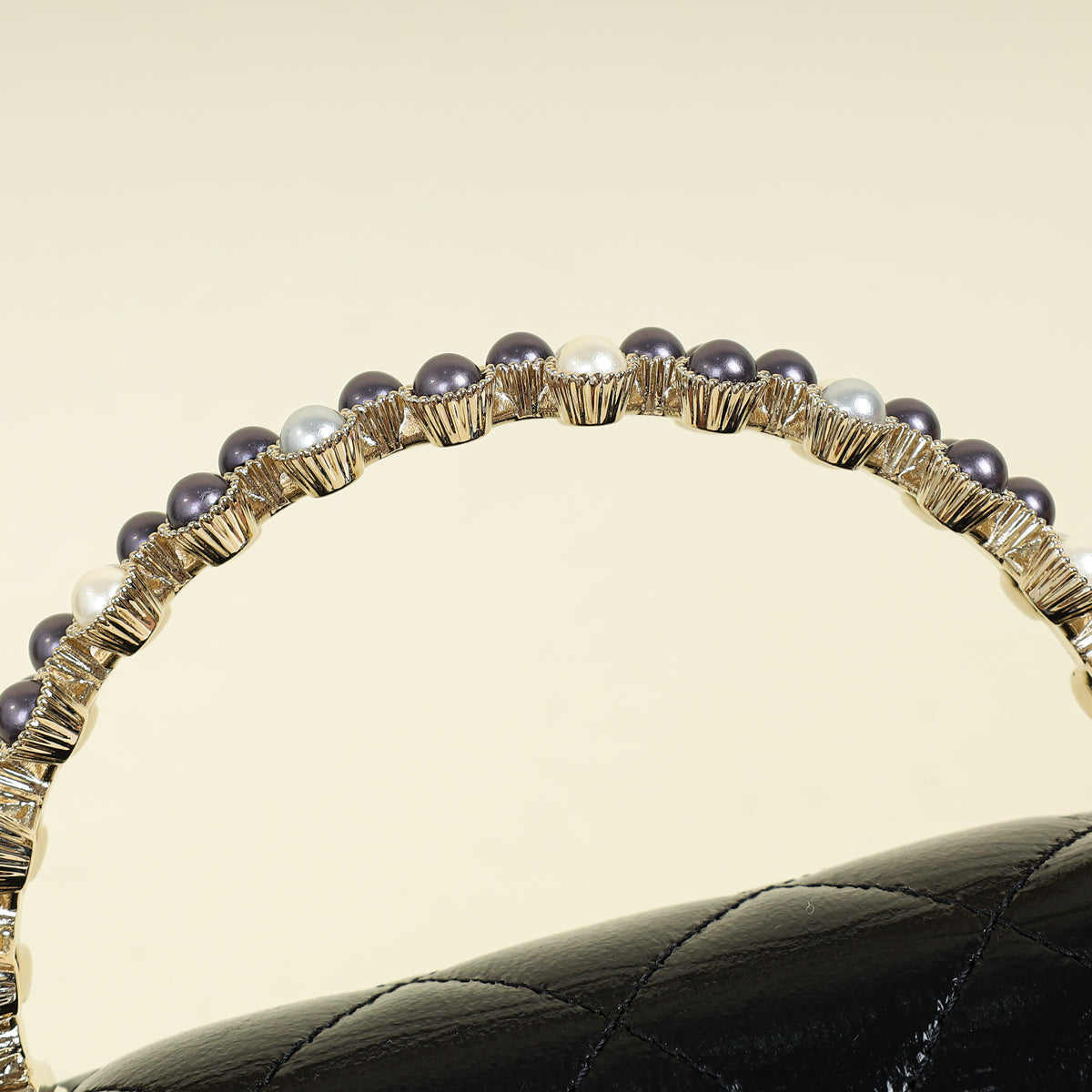Chanel Black CC PearL Top Handle Clutch Chain