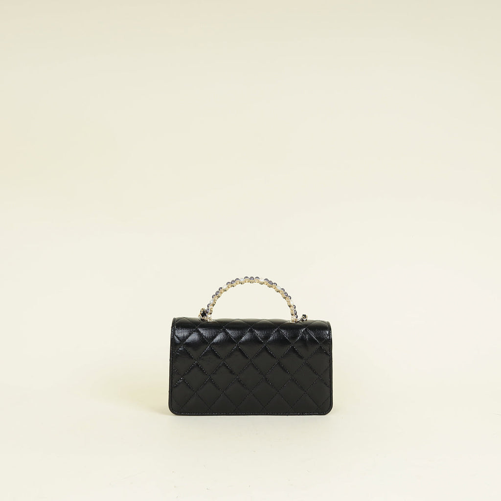 Chanel Black CC PearL Top Handle Clutch Chain