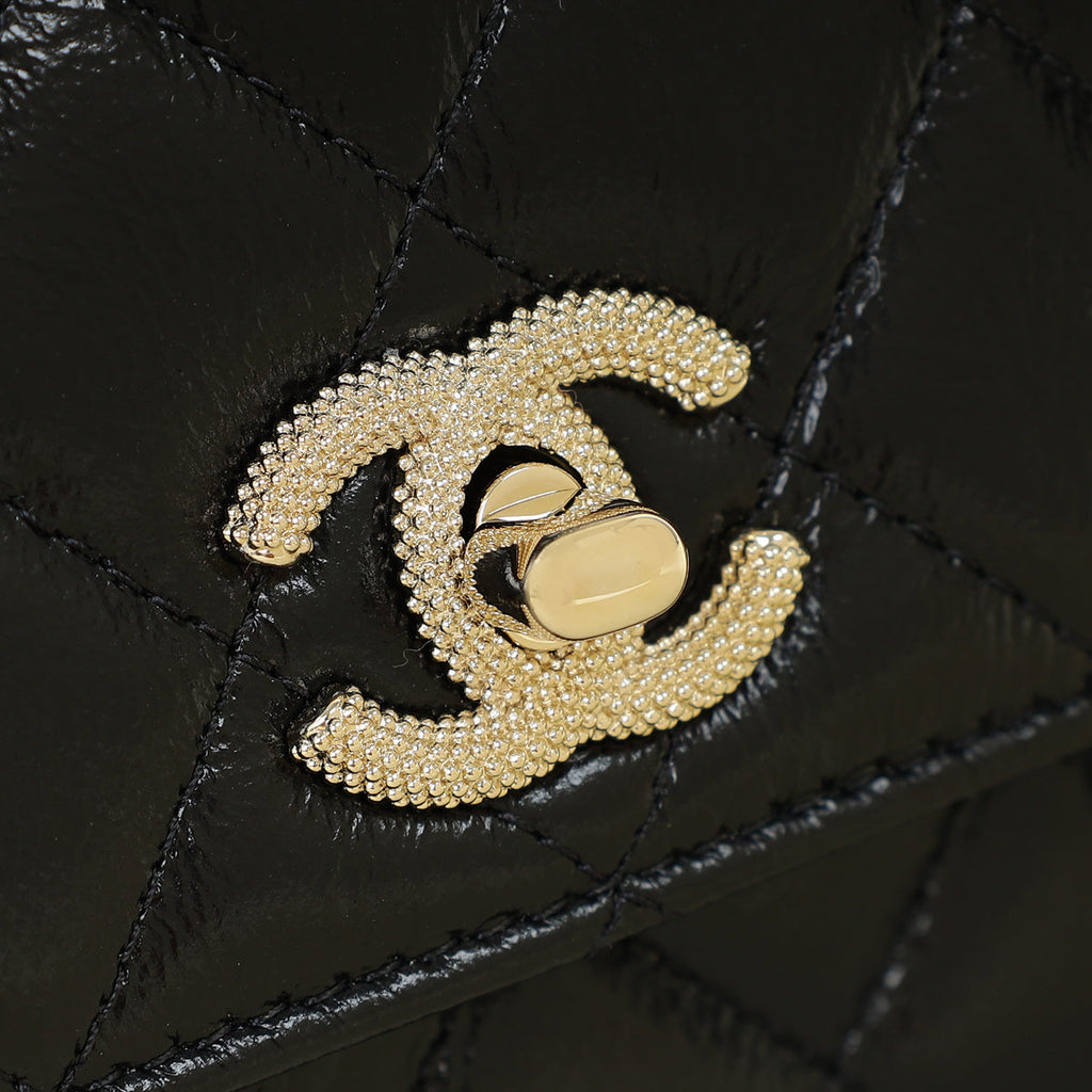 Chanel Black CC PearL Top Handle Clutch Chain
