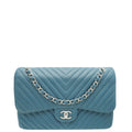 Chanel Teal CC Chevron Double Flap Jumbo Bag