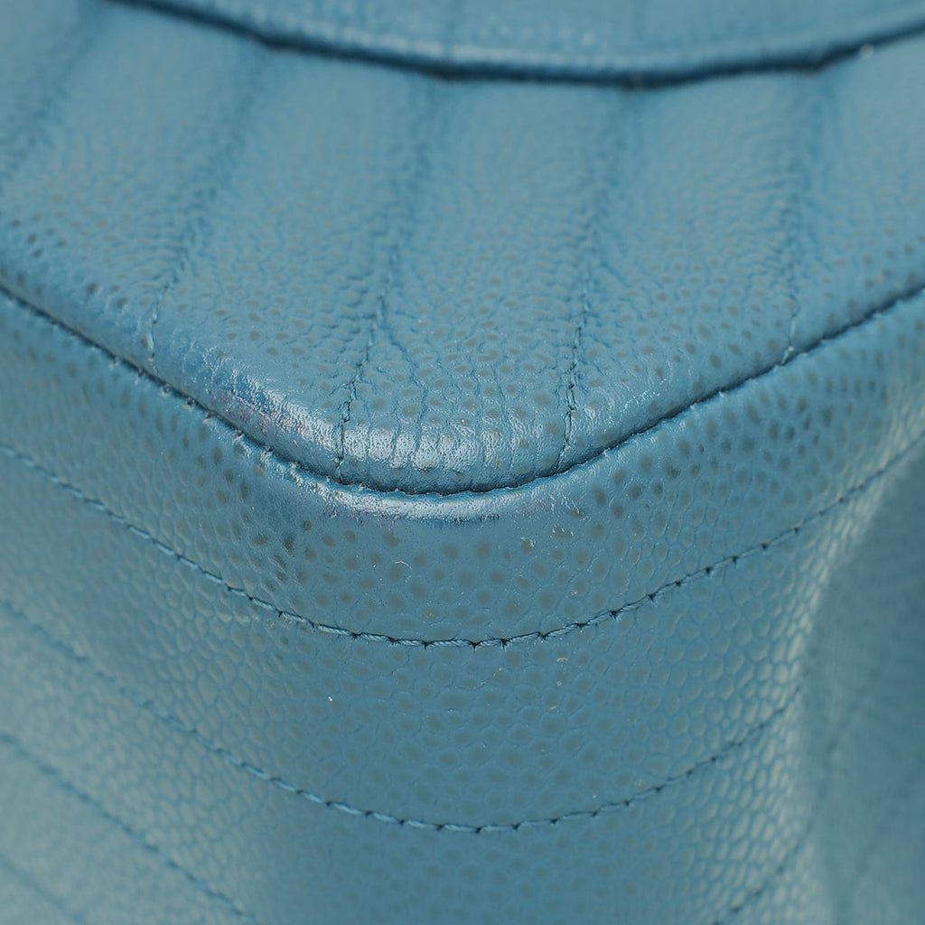 Chanel Teal CC Chevron Double Flap Jumbo Bag