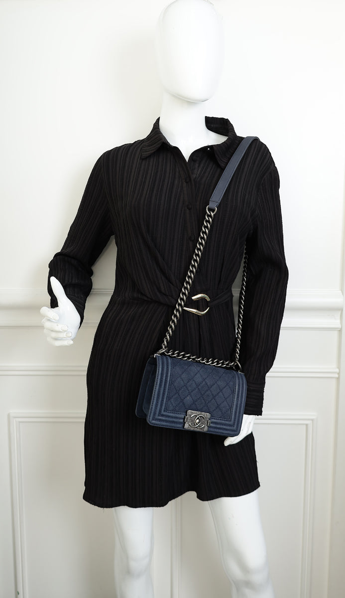 Chanel Navy Blue Le Boy Nubuck Small Flap Bag