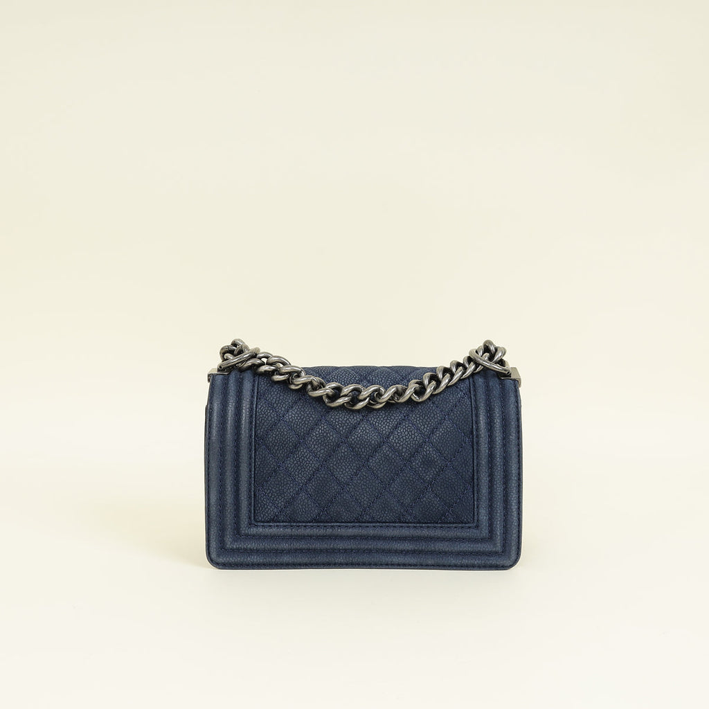 Chanel Navy Blue Le Boy Nubuck Small Flap Bag