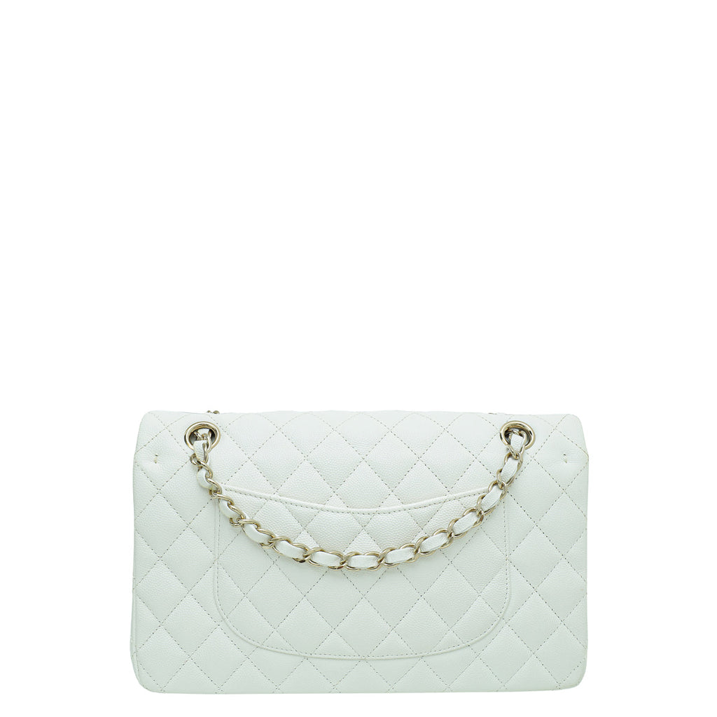 Chanel White CC Classic Double Flap Medium Bag