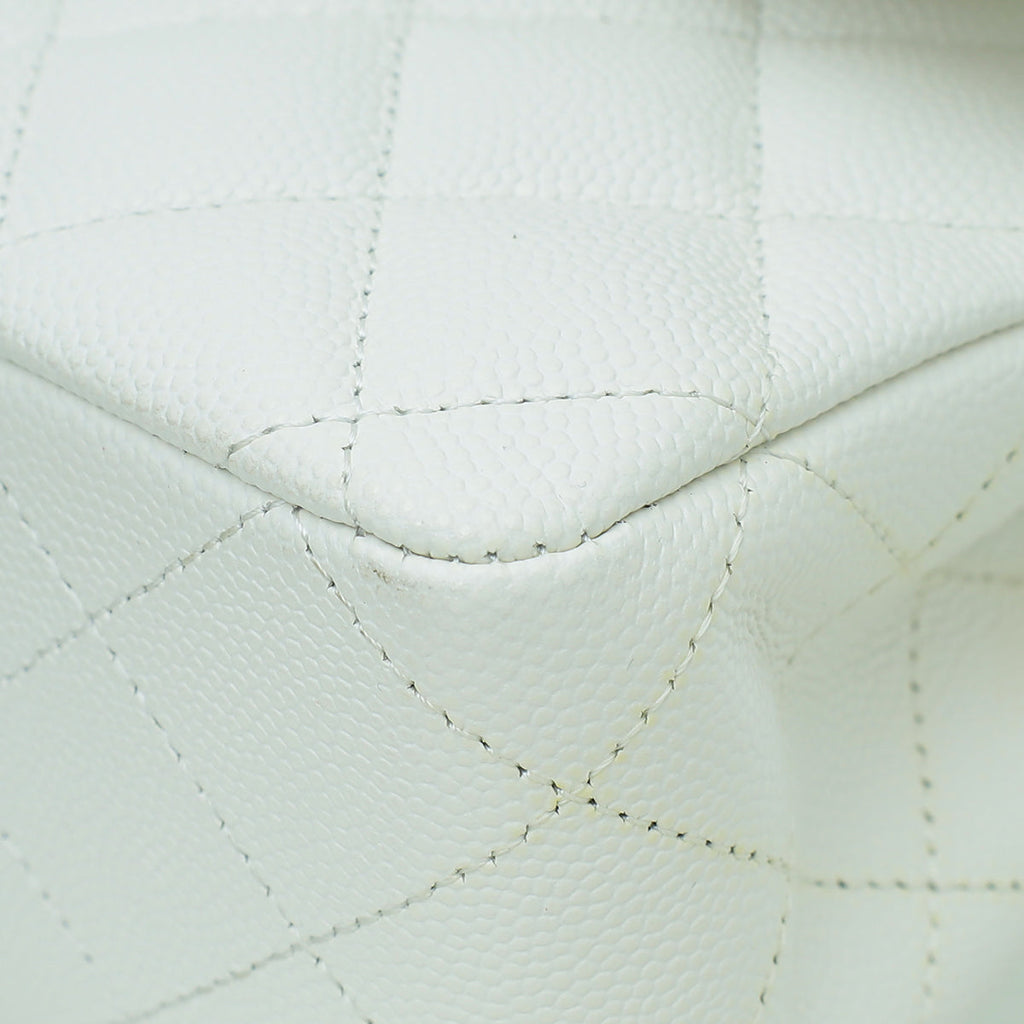 Chanel White CC Classic Double Flap Medium Bag