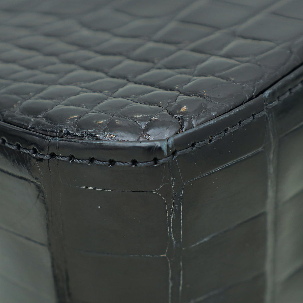 Chanel Black Alligator CC Classic Camellia Flower Mini Bag